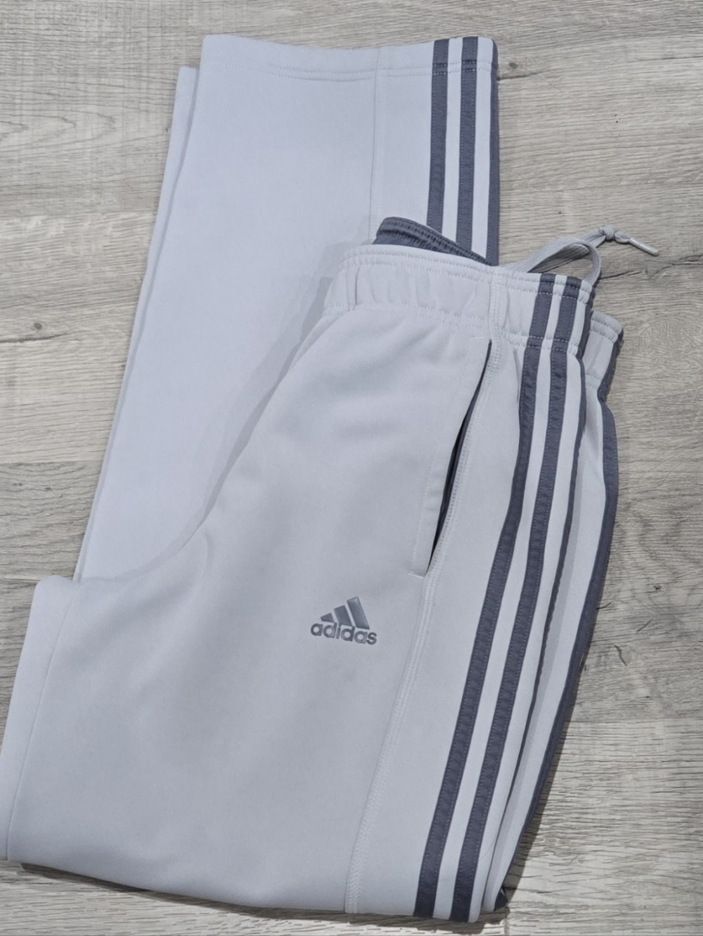 Vintage Y2K Adidas Mens Small Spell Out Striped Wide Leg Sweatpants Pants Gray